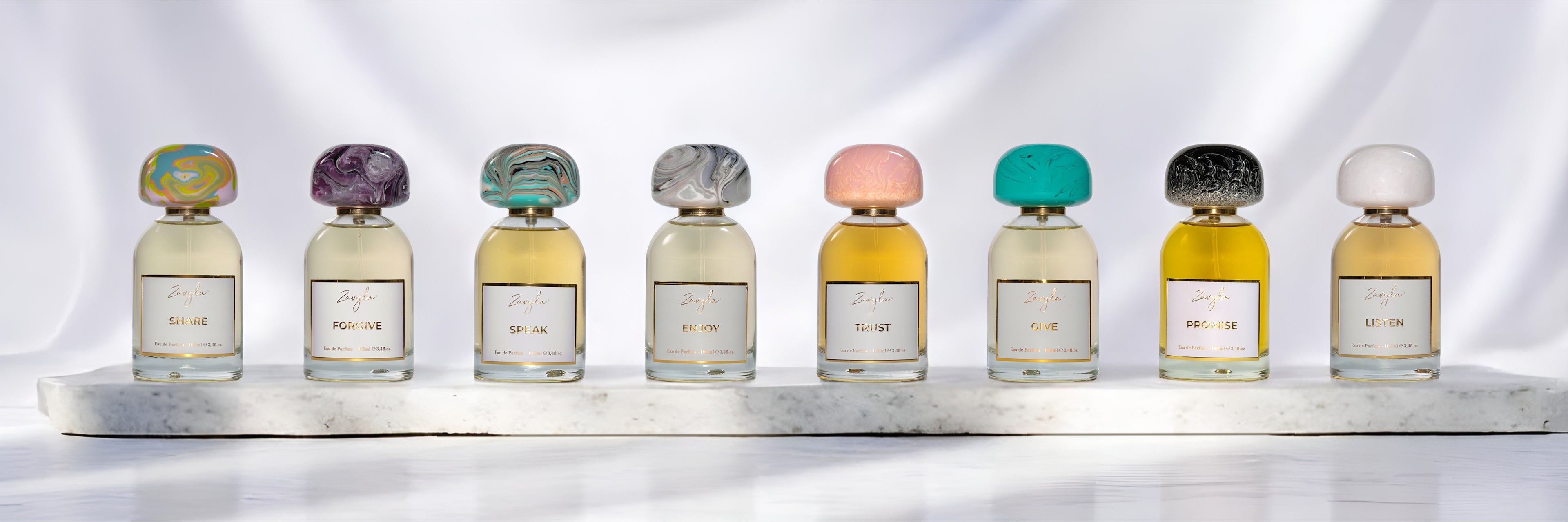 Collezione completa di profumi Zavyla Love Collection – fragranze artistiche di lusso ispirate all'amore, create a Roma